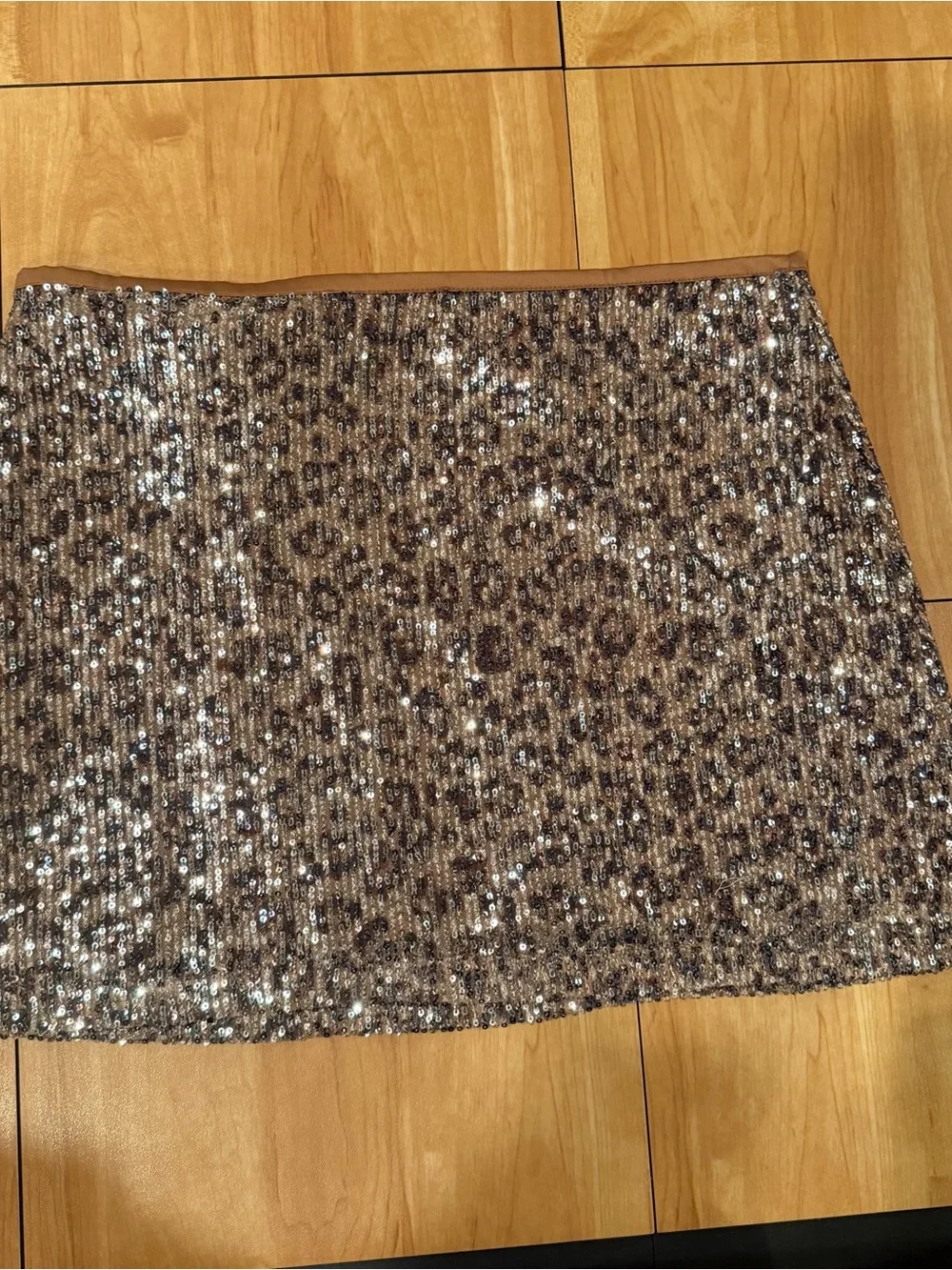 Zara Leopard Sequin Mini Skirt Large Metallic Party Going Out